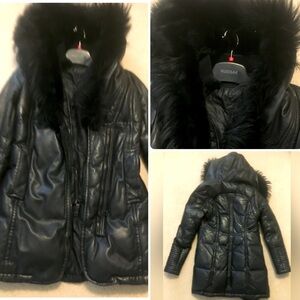 Rudsak Lamb Leather Goose Down Winter Coat with Rabbit Fur Hood